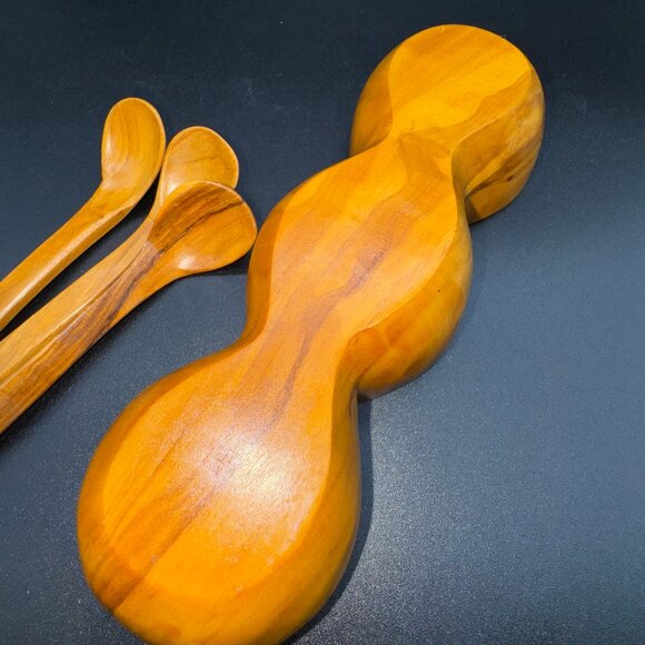 Vintage Wood Condiment, Spices or Nuts Server 3 partitions and Spoons - Picture 4 of 5